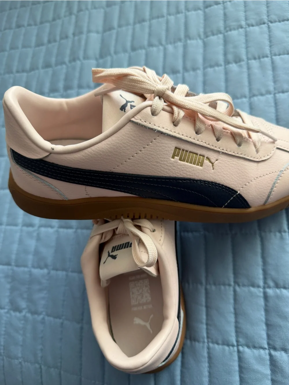 Puma Women's Pale Pink Sneakers with Navy Formstrip and Gum Sole